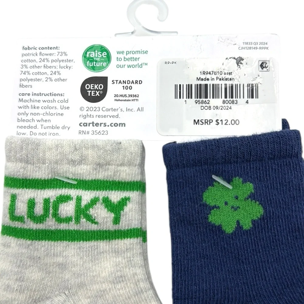 Carter's 2-Pack Lucky / Clover Baby Socks Size 3 - 12 Months